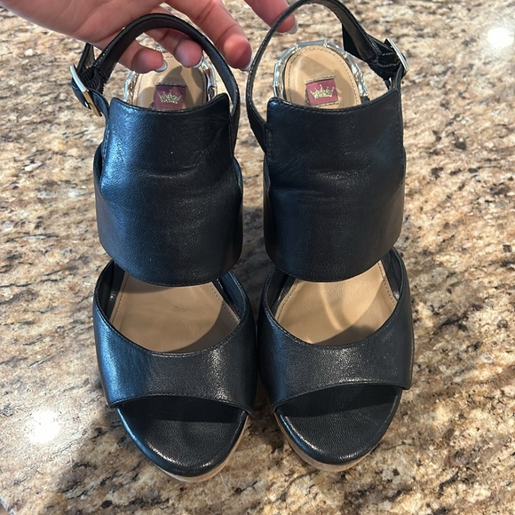 Black Leather Wedges Heels - Picture 1 of 6